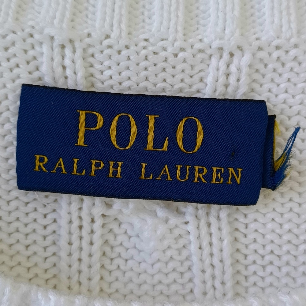 Polo by Ralph Lauren White Cable-Knit Midi Dress with Navy Pony - Picture 2 of 11